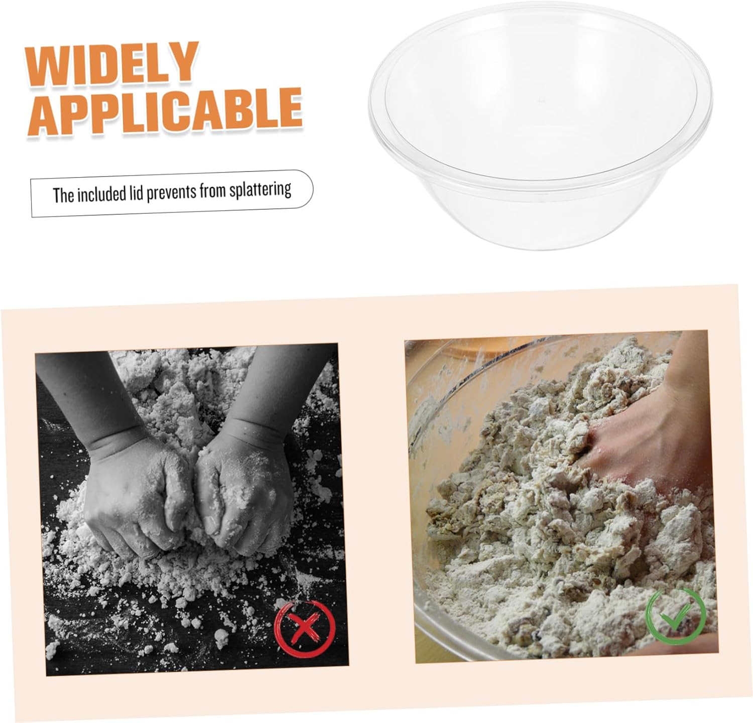 Deep Plastic Mixing Bowl with Lid Transparent Kitchen Serving Basin for Fruit Vegetables Sturdy Bowl for Baking Cooking Easy Clean Fresh Storage