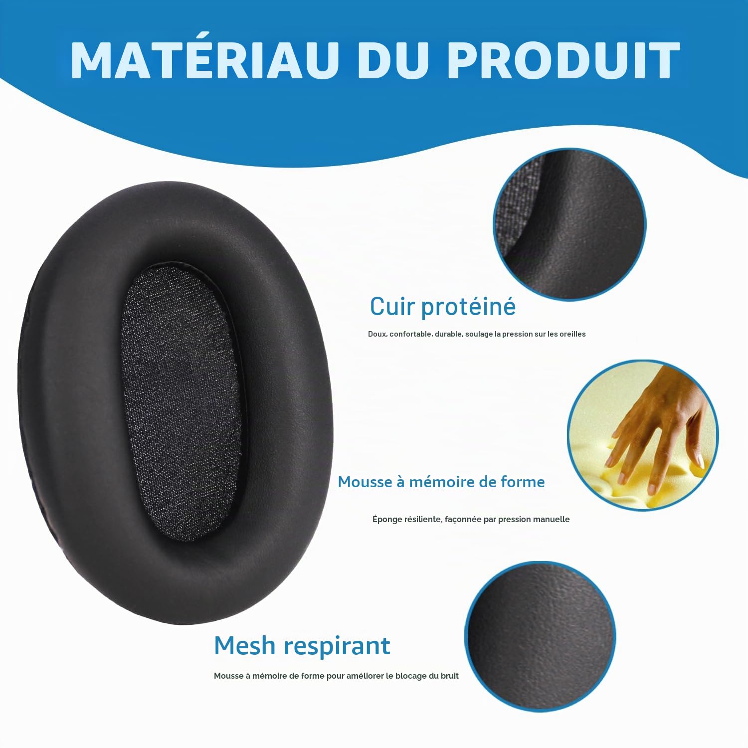 Adhiper Coussinets de Rechange pour Sony WH-CH700N WH-CH710N WH-CH720N Casque Oreille Cuir Protéiné Mousse Mémoire Forme Noir
