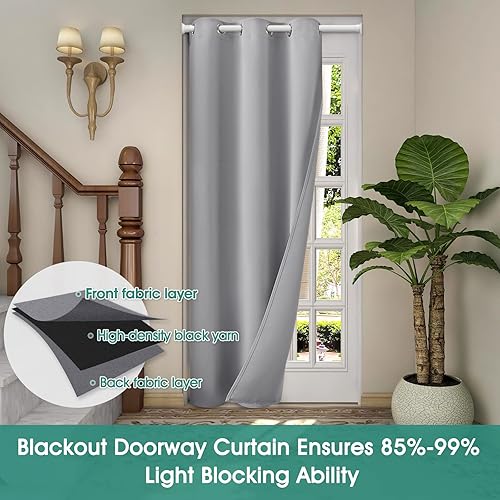 Miniatura 33 de HOMEIDEAS Cortinas de puerta para privacidad de puerta, cortina opaca para puerta de armario para dormitorio, cortinas con aislamiento con lazo