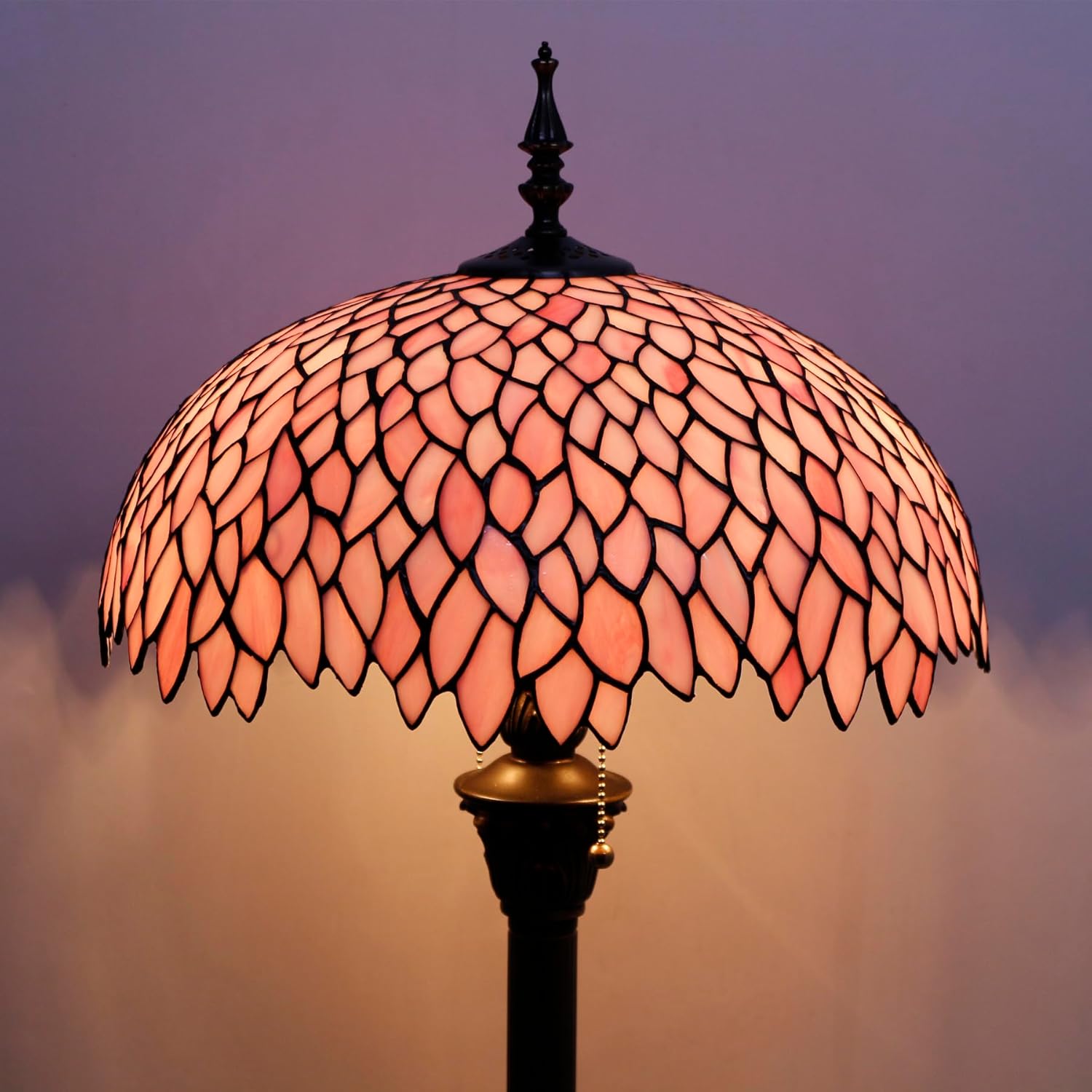 WERFACTORY Tiffany Floor Lamp Pink Wisteria Stained Glass Standing Reading Light 16X16X64 Inches Antique Style Pole Corner Lamp Decor Bedroom Living Room Home Office S523P Series