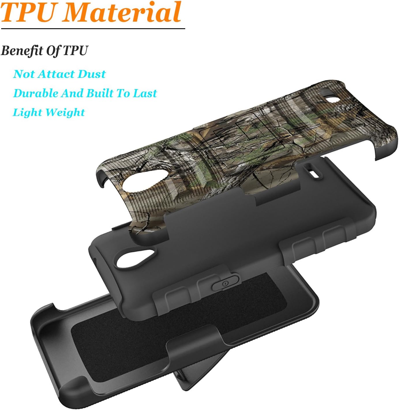 Circlemalls [Combo Holster] Kickstand Case Shockproof Phone Cover Compatible for ZTE ZFive 2 LTE/ZTE Maven 3 / ZTE Overture 3 / ZTE Prestige 2 / ZTE Sonata 3, with [Premium Screen Protector]-Camo