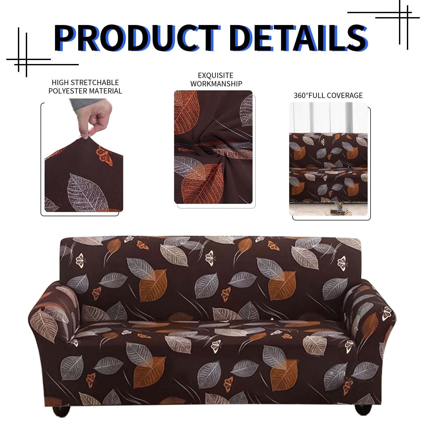 Lydevo Copridivano Elasticizzato 4 Posti Fodere Copri Divano con Braccioli con 2 Copricuscini Moderno Copridivano Fantasia Universale Antiscivolo Lavabile Divano Protector,Foresta Botanica