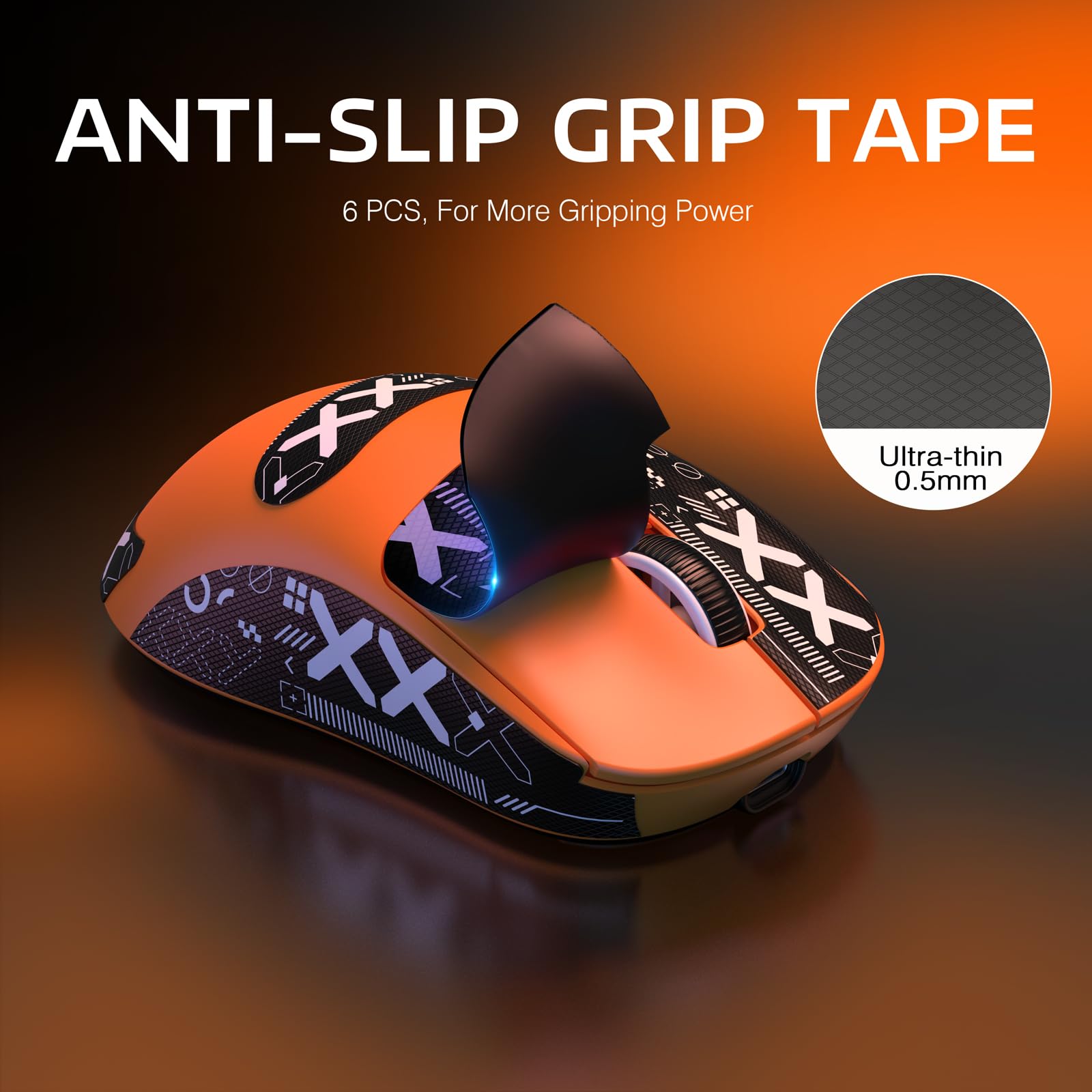 VGN GAMEPOWER ATTACK SHARK X3 SUPERLIGHT Mouse Gaming Wireless, 49g Ultraleggero Mouse da Gioco, PixArt PAW3395, 26,000 DPI, 2.4G/BT5.0/Cablato, Mouse Grip Tape, Durata Batteria 200Hrs, Arancia