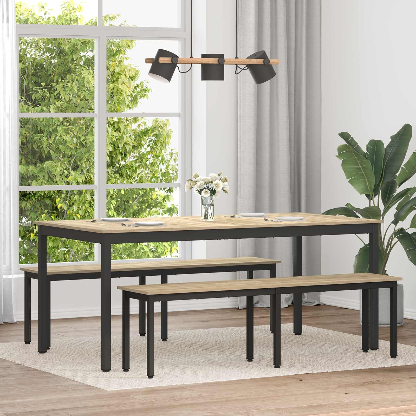 Table à manger moderne en bois 180cm avec cadre en métal noir pour 6 à 8 personnes