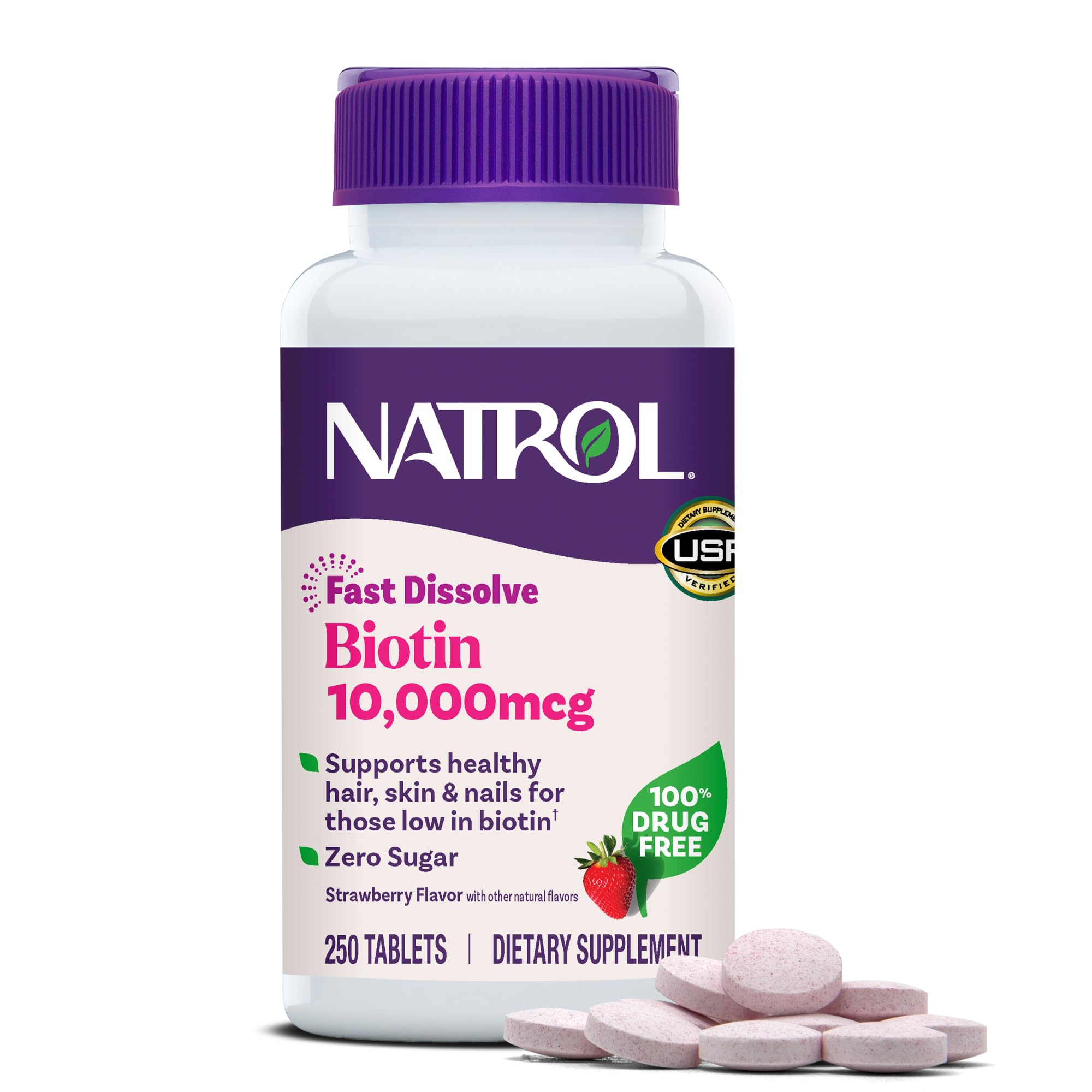 Natrol Biotin 10,000 mcg Fast Dissolve Tablets, Strawberry