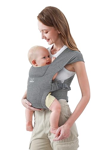 MOMTORY Portabebés mejorado para recién nacidos, acogedor portabebés (7-25 libras), con gancho y bucle para ajustarse fácilmente, tela suave, gris