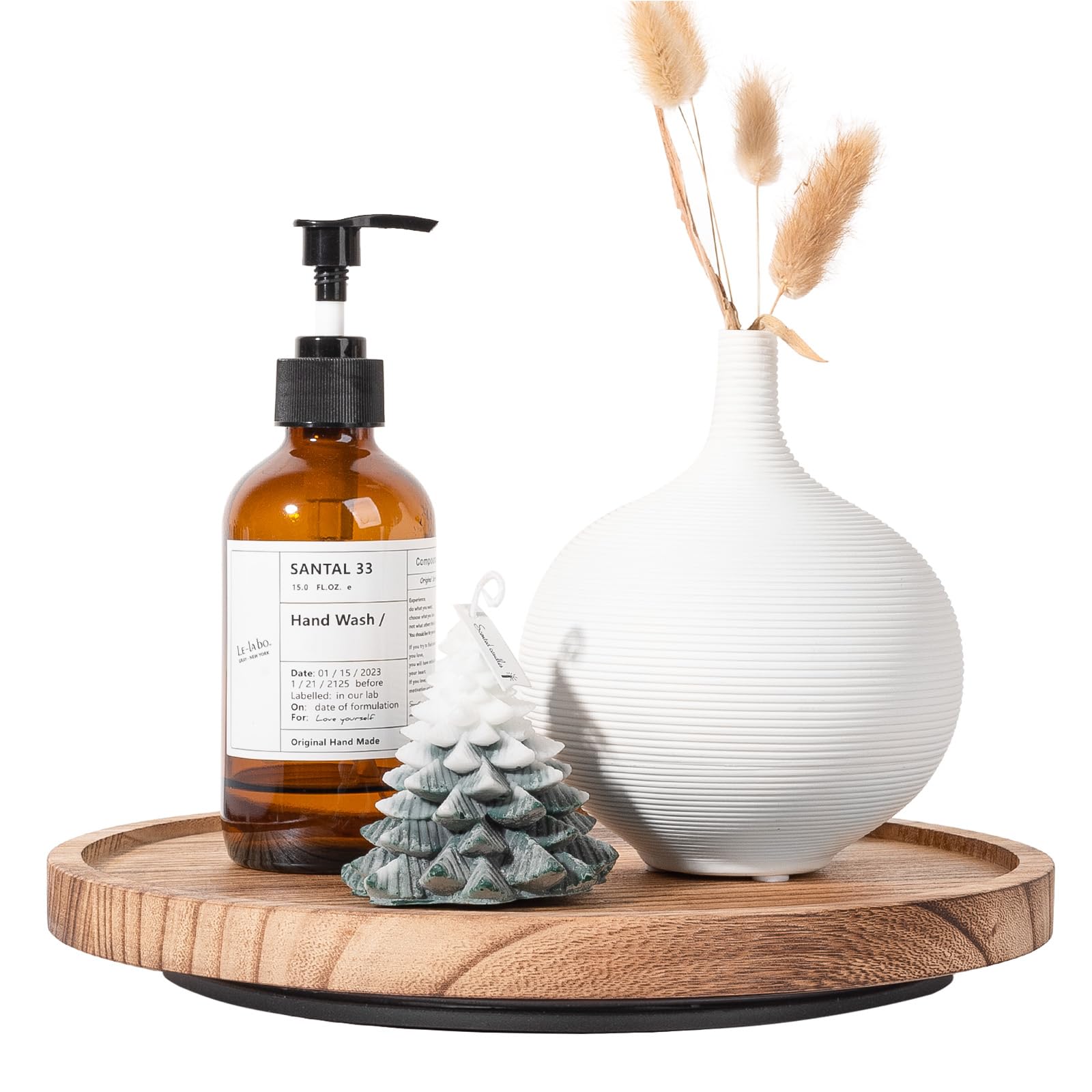 Wood Lazy Susan Organizer Kitchen Turntable for Cabinet Farmhouse Bathroom Decor Round Decorative Tray for Vanity, Counter, Sink, Coffee Table, 11