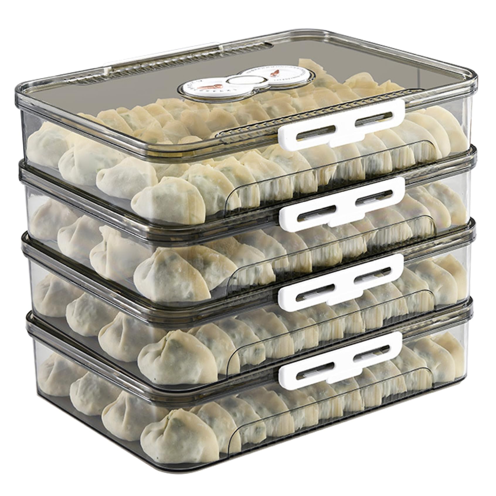 Wedhapy Cookie Container Dumpling Box, 4 Layers Freezer Safe Food Storage Containers, Transparent Stackable Cookie Container with Lid Plastic Good Sealing for Kitchen