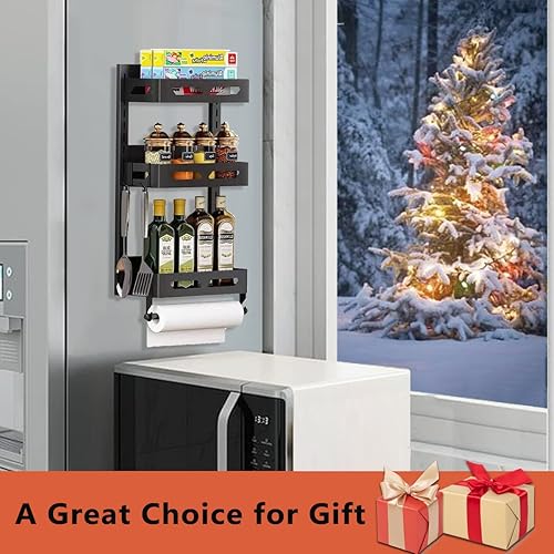 Miniatura 7 de Estante magnético para especias, organizador magnético de especias para nevera con soporte para toallas de papel, estante de almacenamiento para