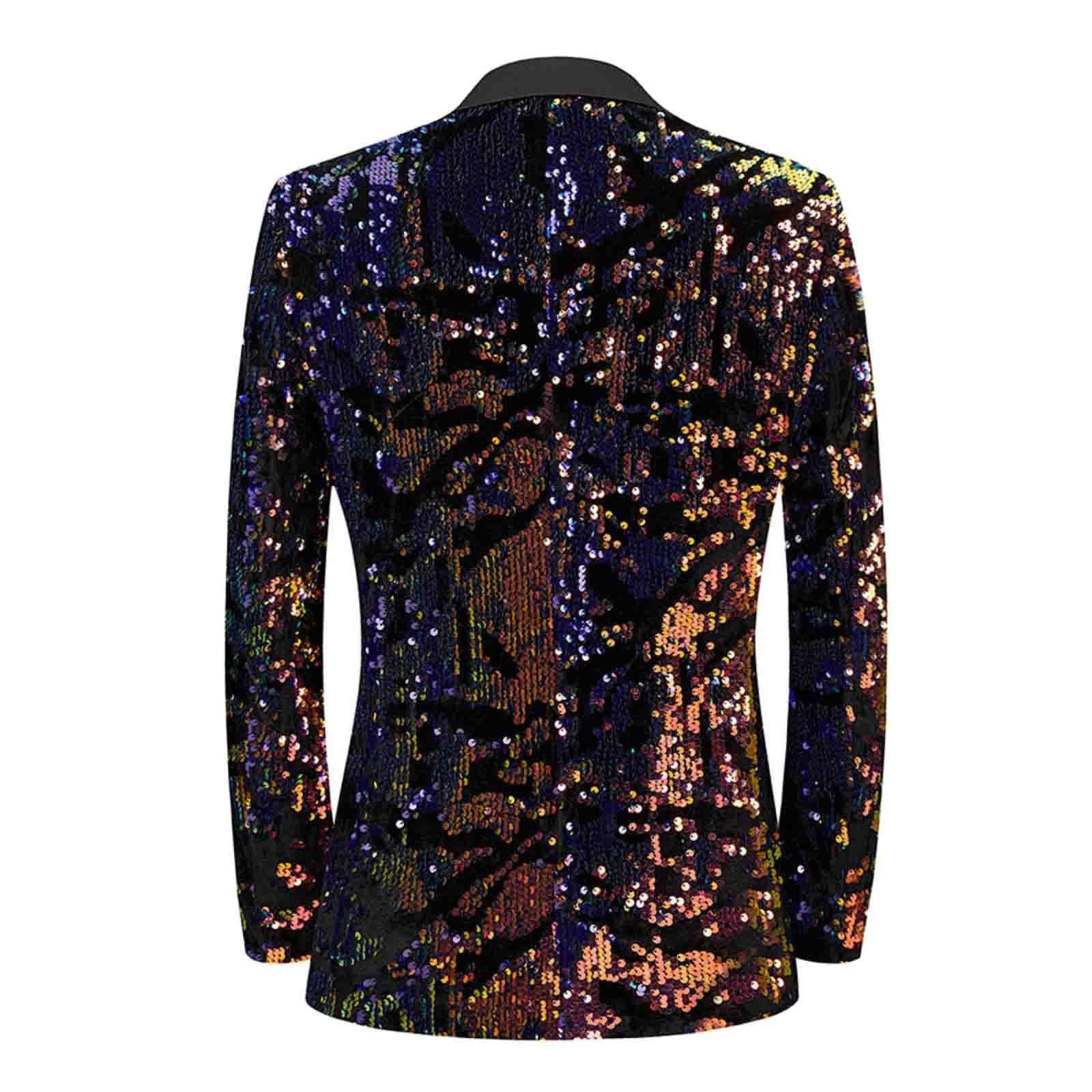 Pailletten Blazer Herren, Party Formelle Discokugel Kleidung Glitzer Blazer Slim Fit Hochzeit Herren Pailletten Sakko Mantel Langarm Mantel Anzug Herrenjacke Performance-Kostüm