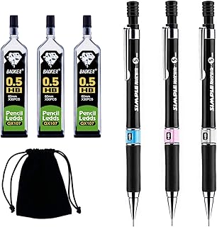 7 PCS Mechanical Pencil Set,0.5mm Automatic Pencil Black Lead Pencils Mechanical Pencils Lead Refills HB Pencil Refills Clutch Pencil with Black Velvet Bag for Art Drawing Writing Sketching Carpenter