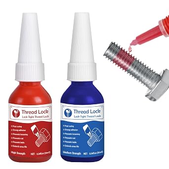 Thread Lock High Strength+Medium Strength, 2 x 10ml Locktight Threadlock Prevent Nuts, Bolts, Fasteners and Screws from Loosening Due to Prolonged Vibration,Thus Locking and Sealing Nuts and Bolts