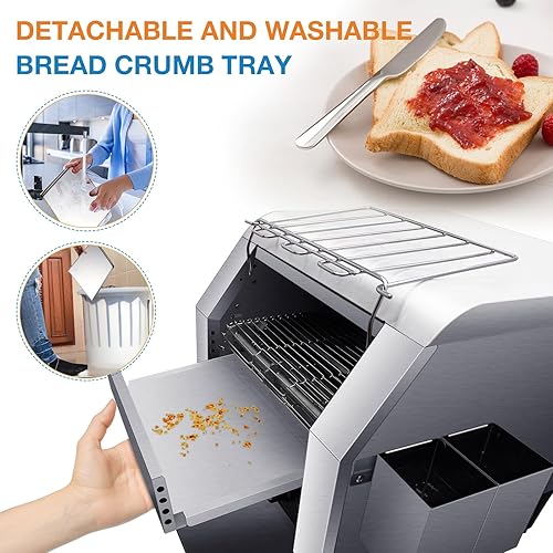 Miniatura 3 de Tostadora transportadora,Tostadora comercial de acero inoxidable resistente,300 rebanadas para pan de restaurante panecillo bagel alimentos