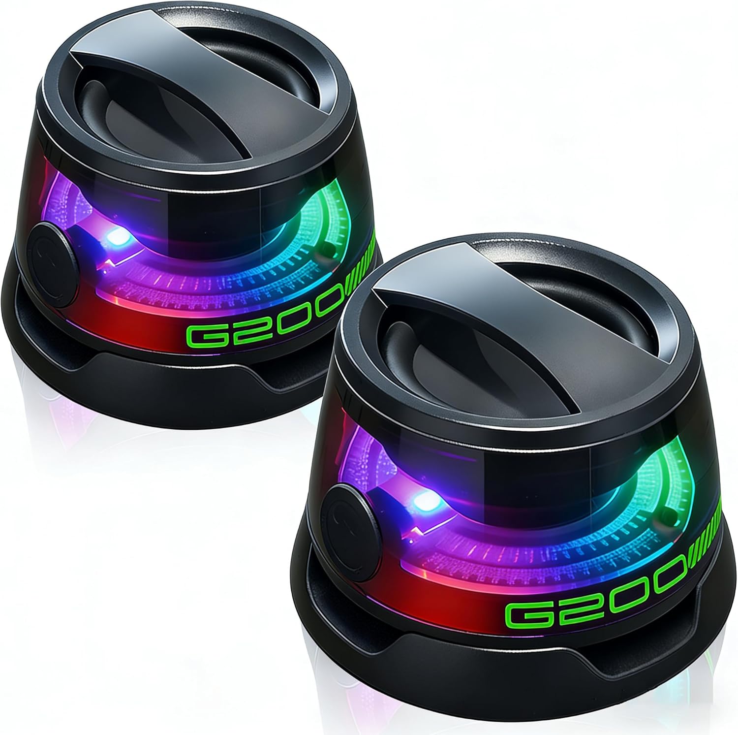 Magnetic Portable Bluetooth Speaker - Small Mini Wireless Stereo Speaker with RGB Lights, Multiple Connectivity, Travel & Outdoor Gift for Boyfriend, 2 Black