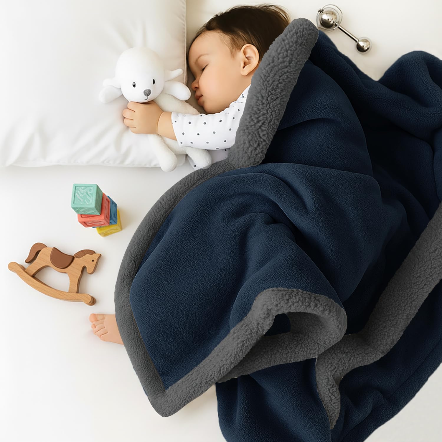 Cloth Fusion Baby Boy's and Baby Girl's Luxury Flannel Sherpa All Season/Heavy Winter Blanket/Wrapping Baby Sheet for Babies/Kids (0-5 Years, 45x60 inches, Navy & Grey)-image-38