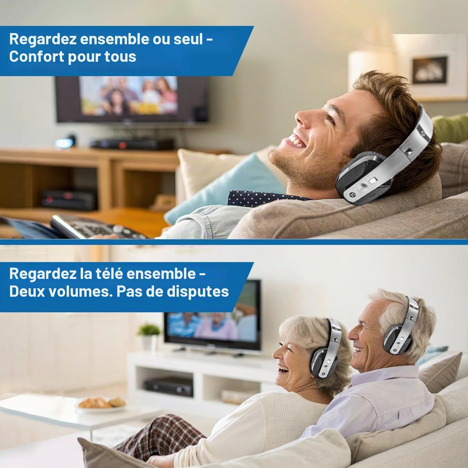 Geemarc CL7400 Opti Casque TV sans Fil amplifié avec connecteur Optique Casque Supra-auriculaire pour TV, Smartphones et PC Perte auditive Faible à sévère Version Britannique