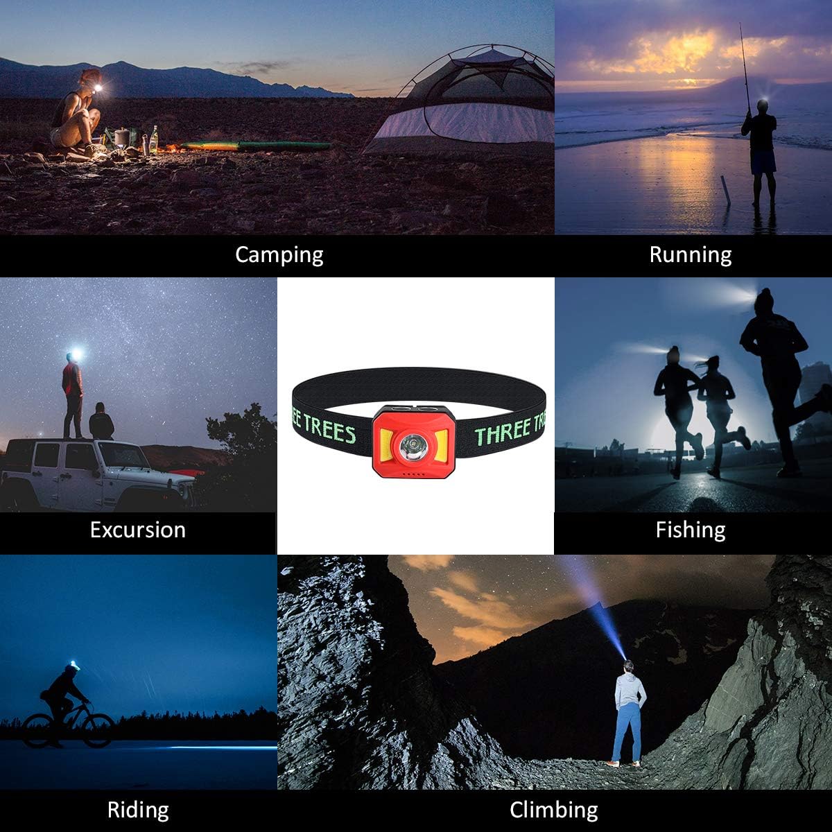 Headlamp,300 Lumen USB Rechargeable LED Headlamp,IPX4 Waterproof Head Lamp Flashlight Headlight,5 Modes White Red Led Lamp,Adjustable Headband & Angle.Lightweight Head Lights for Camping,Adults,Kids - - 
