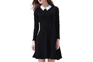 Women's Long Sleeve Peter Pan Collar Flare Dress