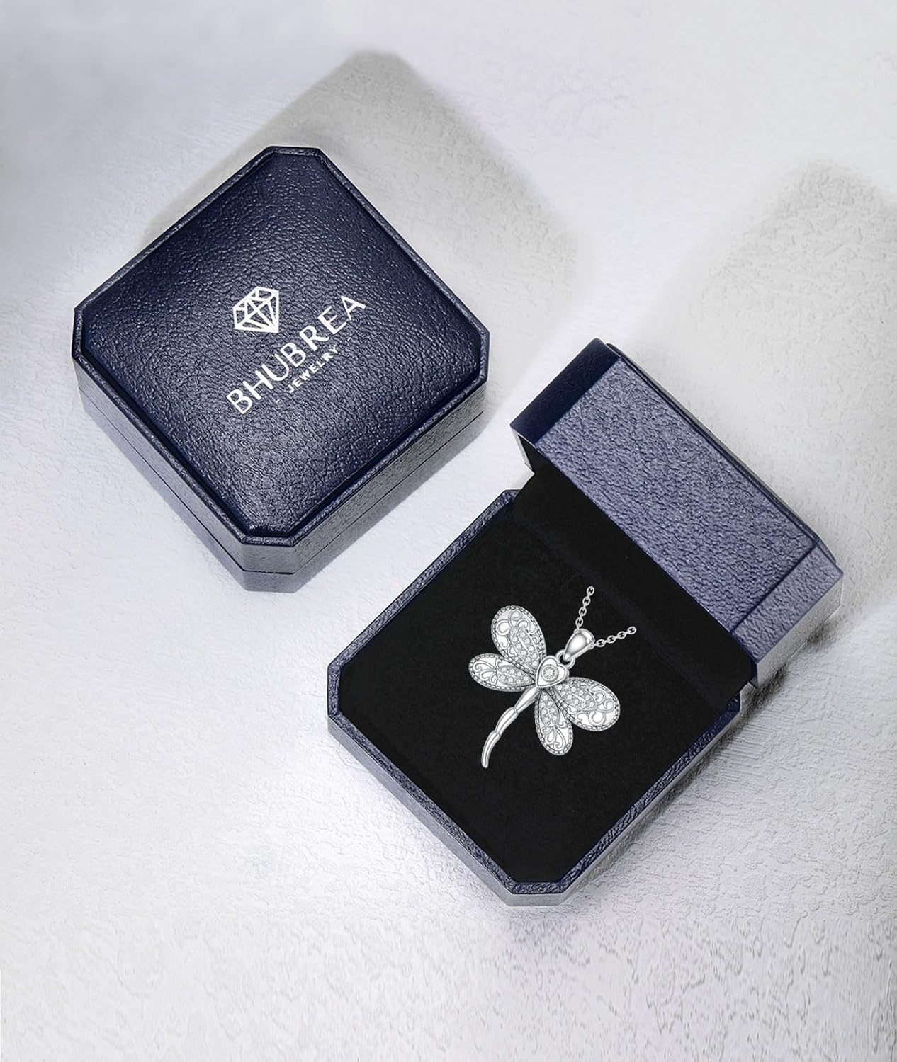1/28 Carat Diamond Dragonfly Necklace for Women 925 Sterling Silver Dragonfly Pendant Necklaces 18K White Gold Plated Fine Jewelry