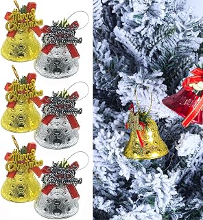 8PCS 4.5CM Christmas Bells Ornaments Christmas Tree Plastic Bells Pendants Christmas Craft Hanging Bells for Christmas Holiday Party Decoration(Gold and Silver)