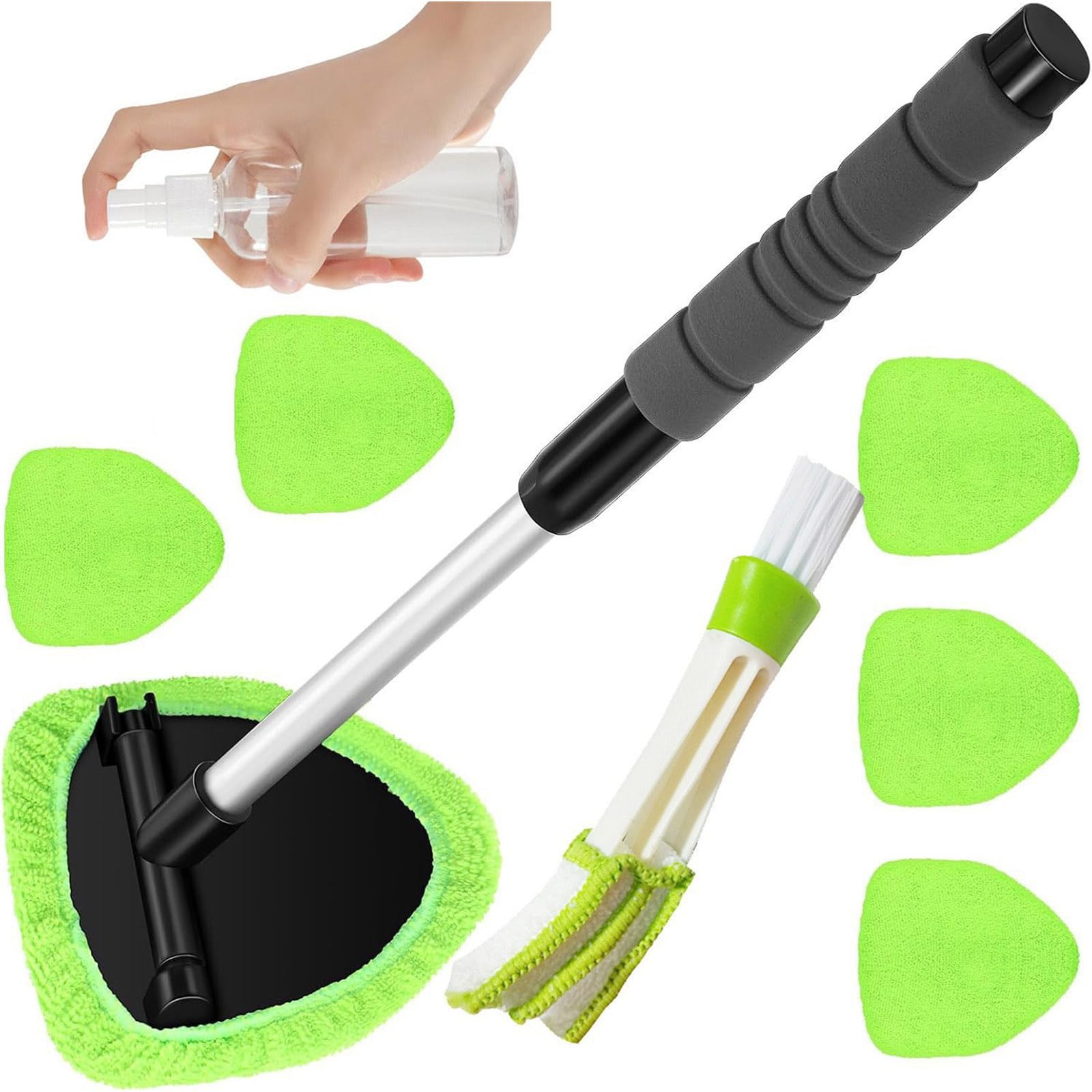 HDOYTXXM Extendable Windshield Cleaner with Rotating Head and 6 Microfiber Pad for All Vehicle Type Automotive Glass Cleaner