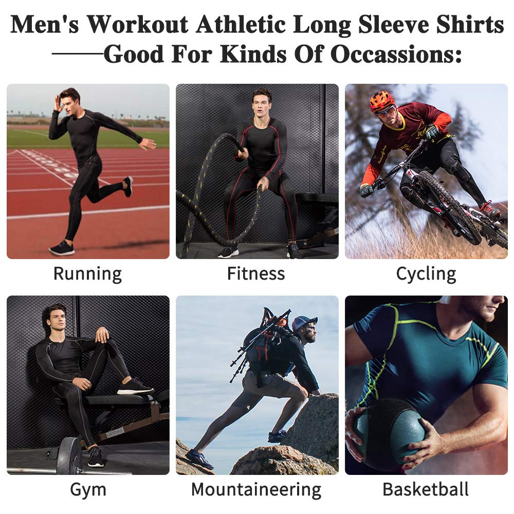 Queerier Camisetas de compresión para Hombre, de Manga Larga, Transpirables, para Gimnasio, Entrenamiento, Correr, para Hombre