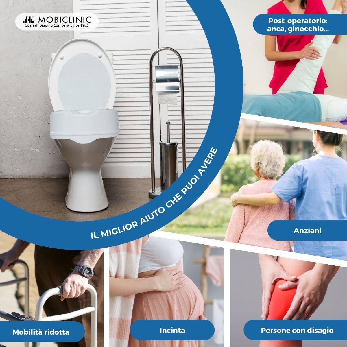 Mobiclinic, Rialzo wc per Anziani, Altezza 14 cm, Alza water, Con coperchio, Mobilità ridotta, Disabili, Sistema di fissaggio laterale, Ausili, Bianco, Titán