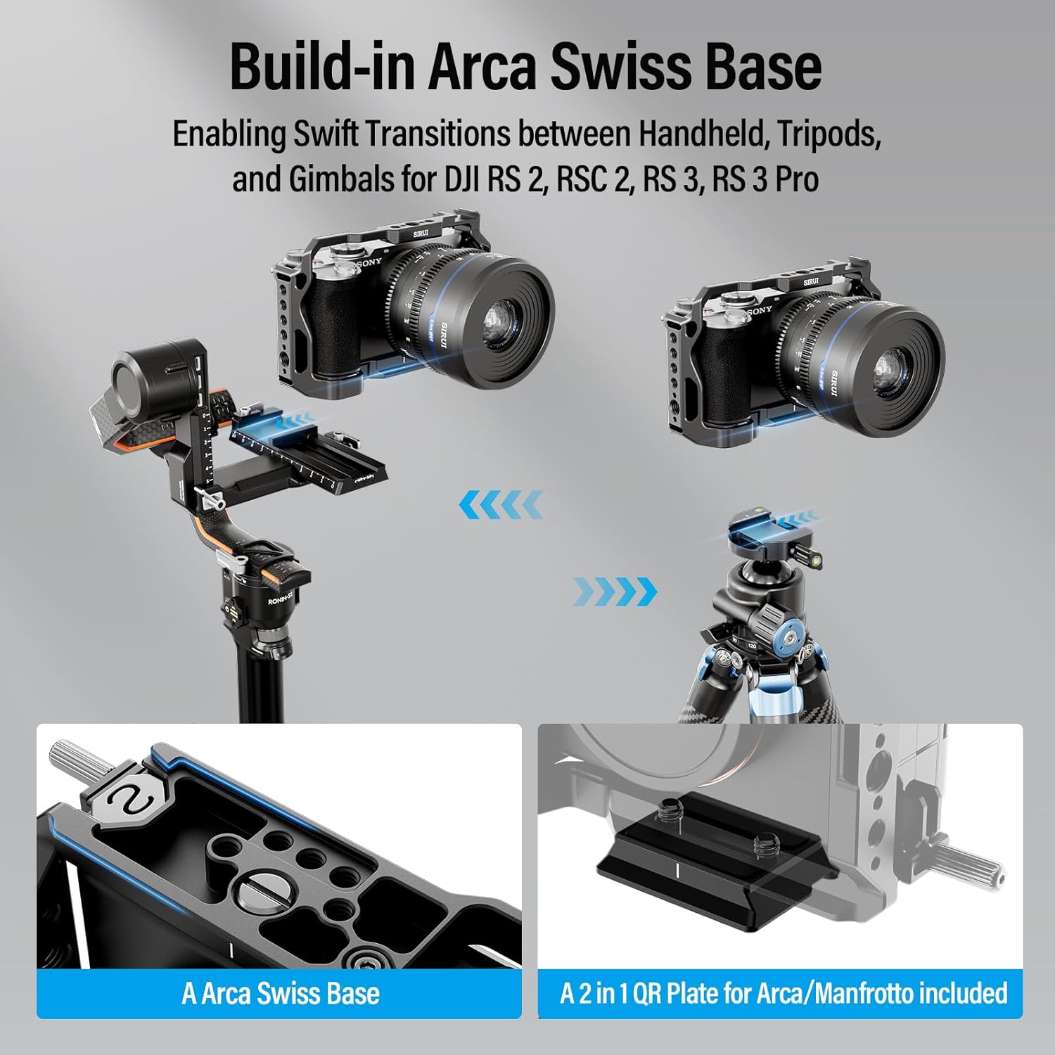 SIRUI Camera Cage for Sony A7C II A7CR with Cable Clamp for HDMI, Alpha 7C II/Alpha 7CR Cage with Built-in Quick Release Plate for Arca, NATO Rail, QR Plate for Arca/for Manfrotto Included, AM-A7CII