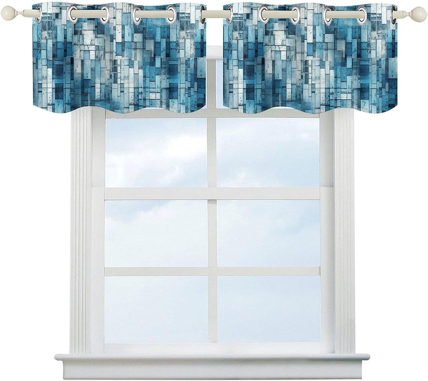 Blue and White Valance for Windows, 2 Pack Kitchen Curtains Modern Home Decor, Soft Blackout Window Curtains for Living Room & Bedroom, 18 X 52 Inch