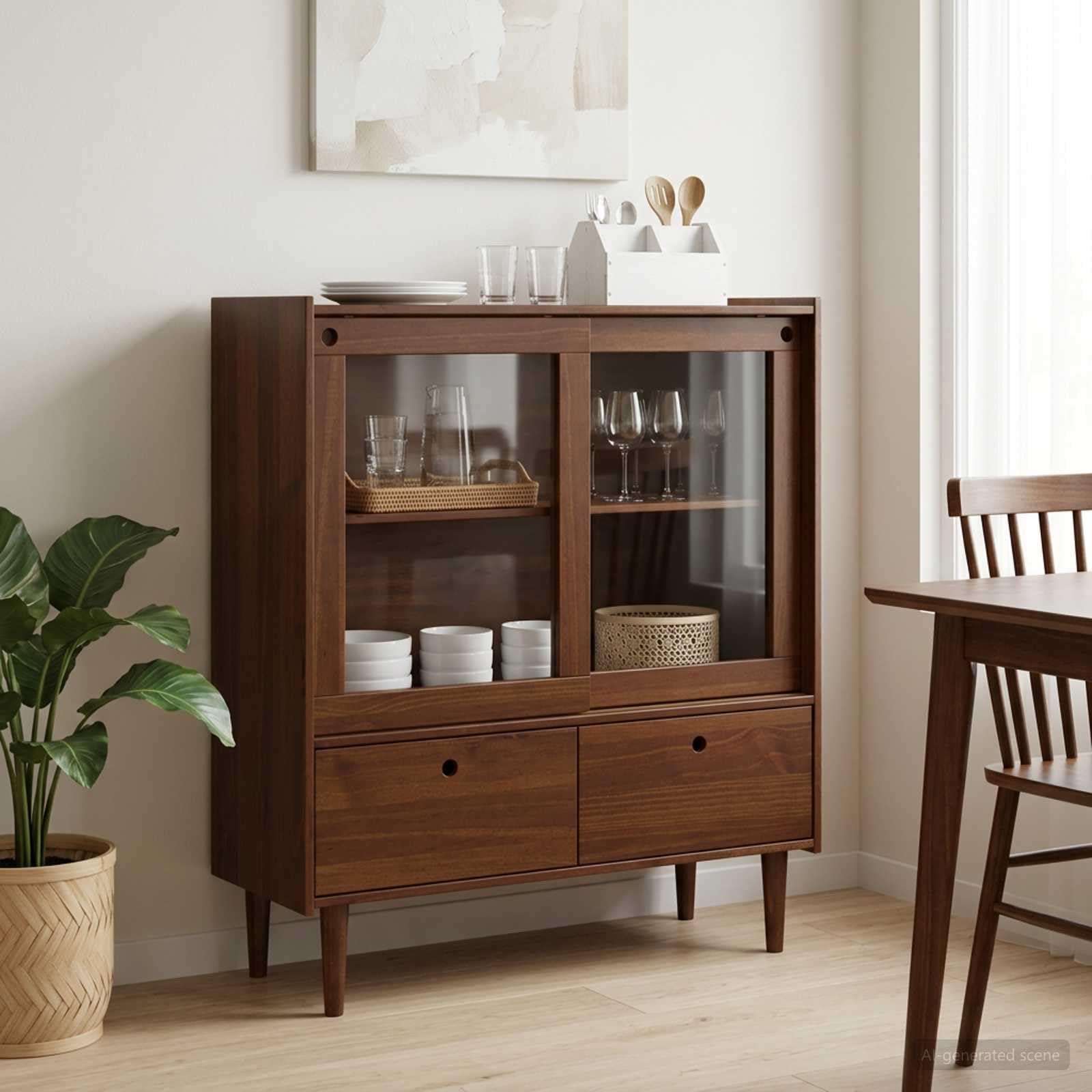 Credenza Bilbao con anta scorrevole in vetro, caramello scuro, 104
