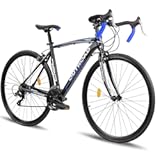 700C Wheel 21/14 Speed Road Bike with Light Weight Aluminum Alloy Frame, Commuter Bicycle with Dual Disc Brakes for Men and Women, Adult Faster Racing Bike, Red/Blue