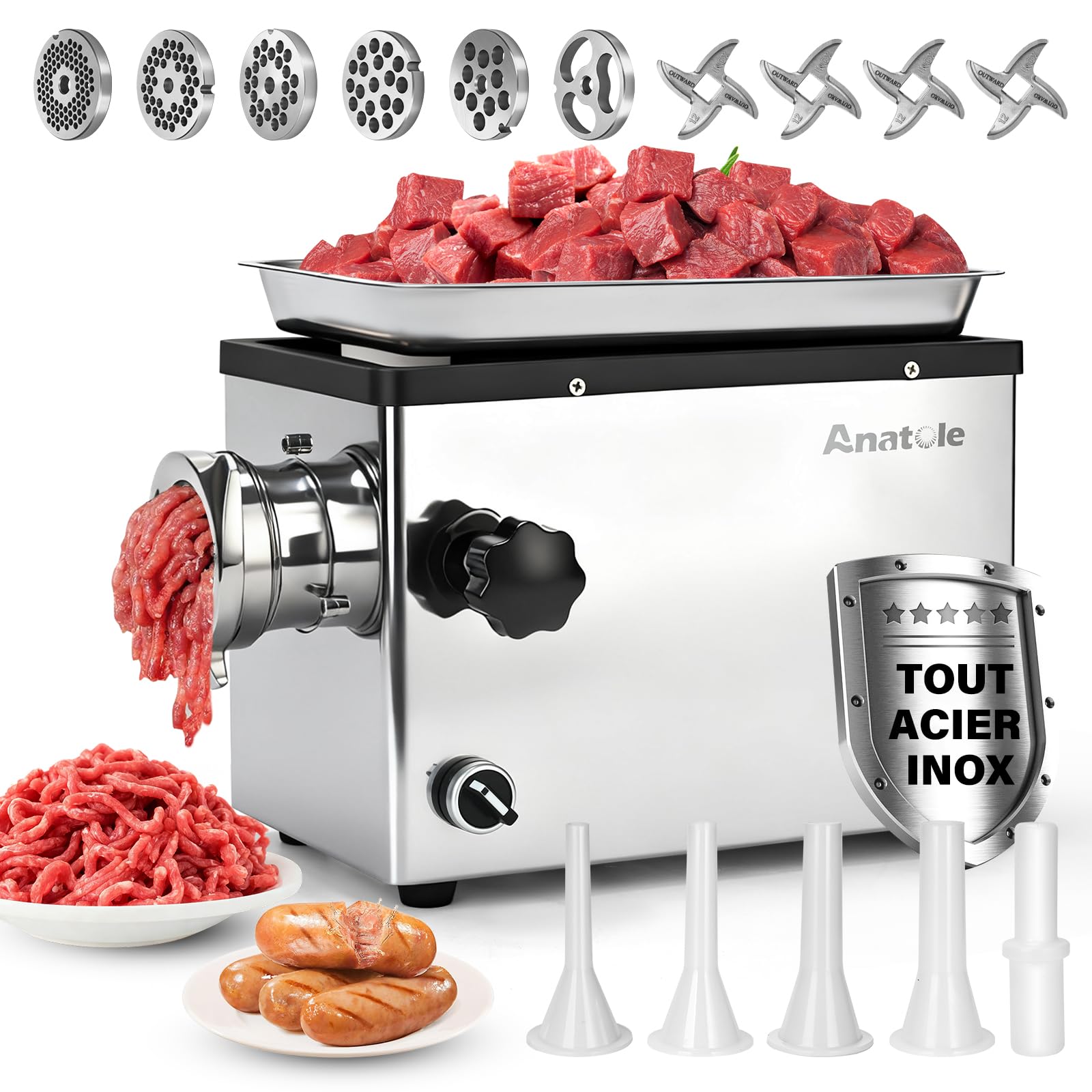 Anatole Hachoir a Viande Électrique Professionnel 1300W Acier Inox Intégral