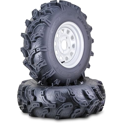 WANDA ATV Tire Wheel 26x9-12 Sup Mud w 4X110mm PCD 5+2 Silver Rim-10217,S2 | SUPER-MUD All Terrain Tires installed on 4 Lugs x110mm PCD 5+2 Offset rims