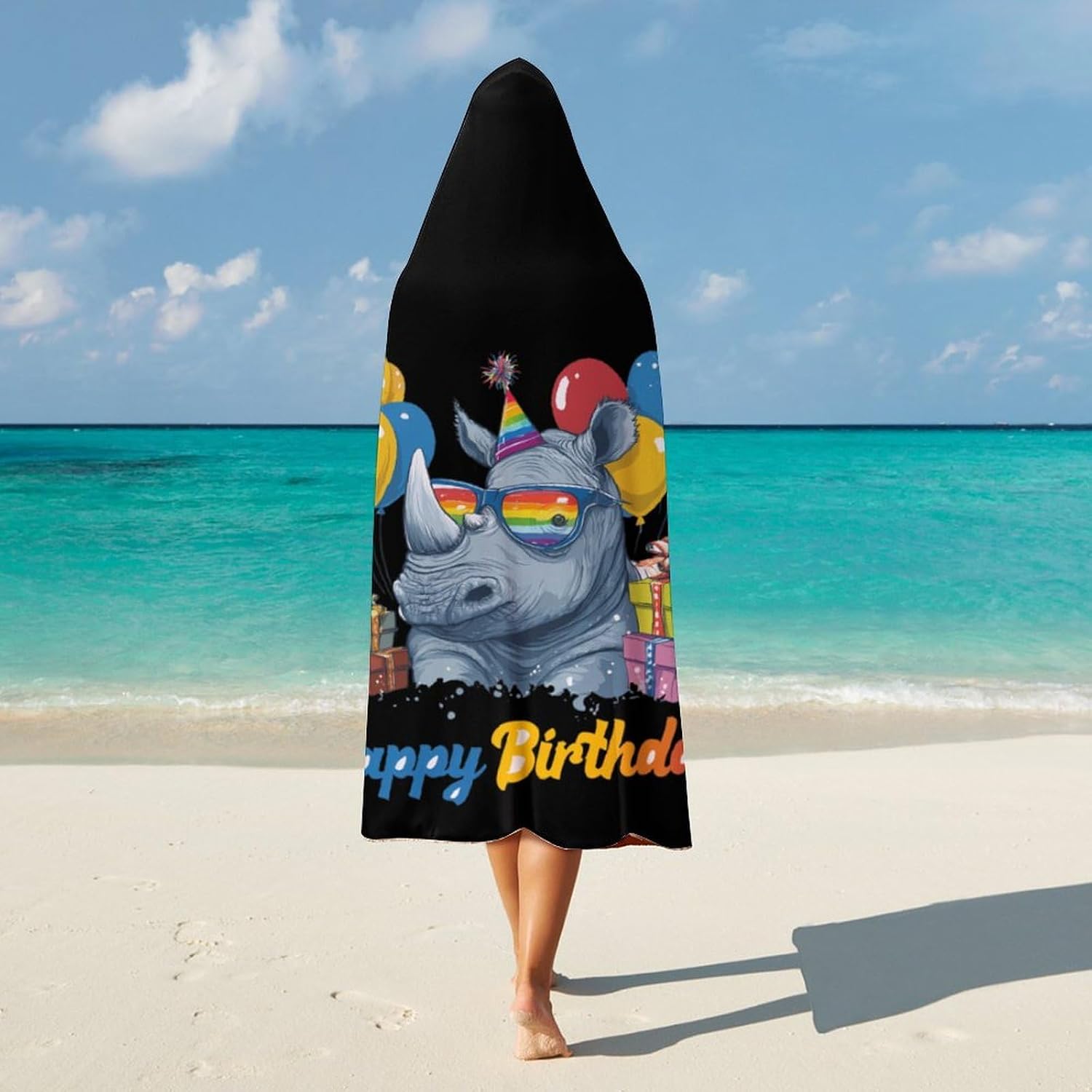 Rhino Birthday Wearable Blanket Oversized Throw Cape | Cozy Hooded Blanket Gifts for Women Men