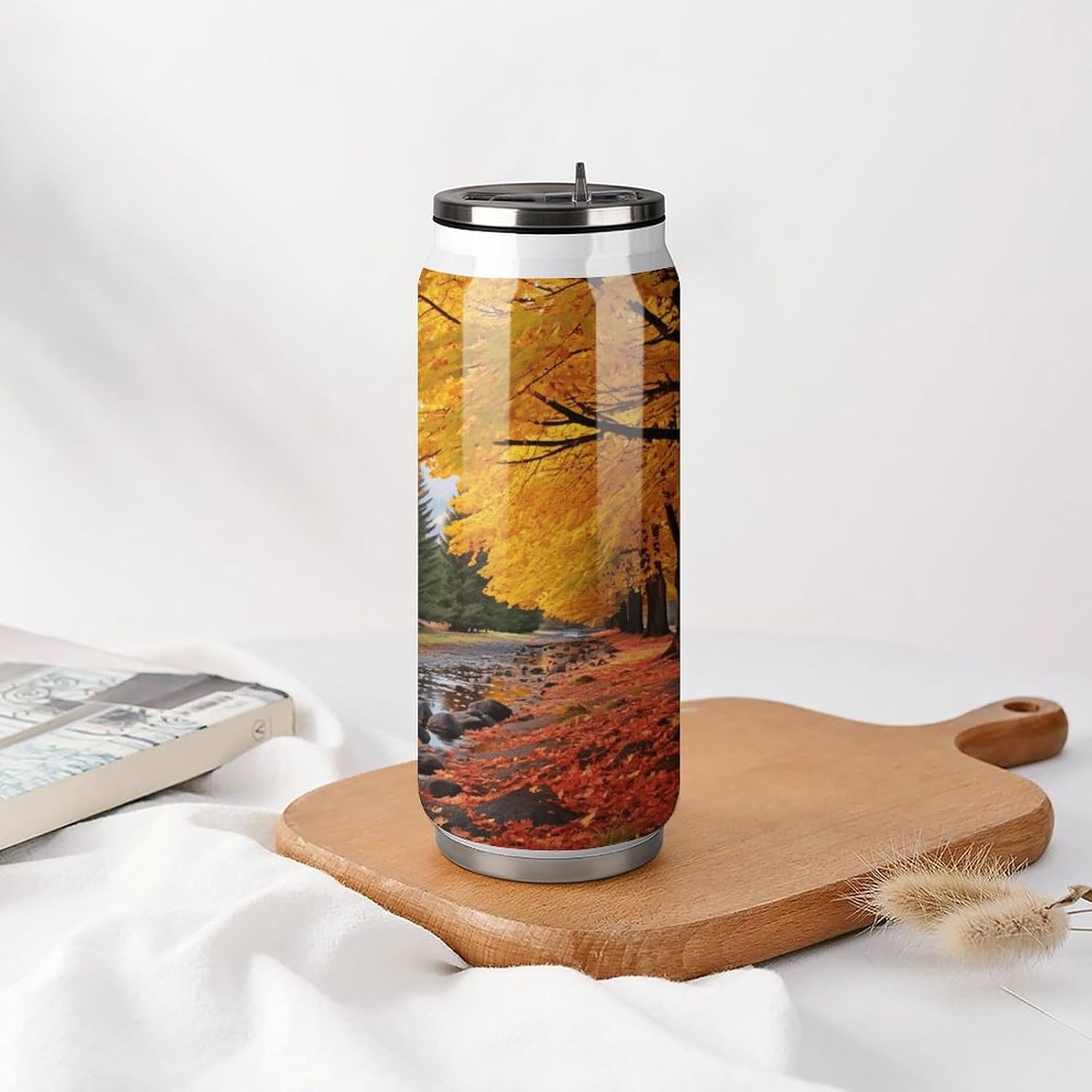 Stainless Steel Cups Fall Colors Printed Coke Cup Stainless Steel Insulated Cups with Lid And Straw