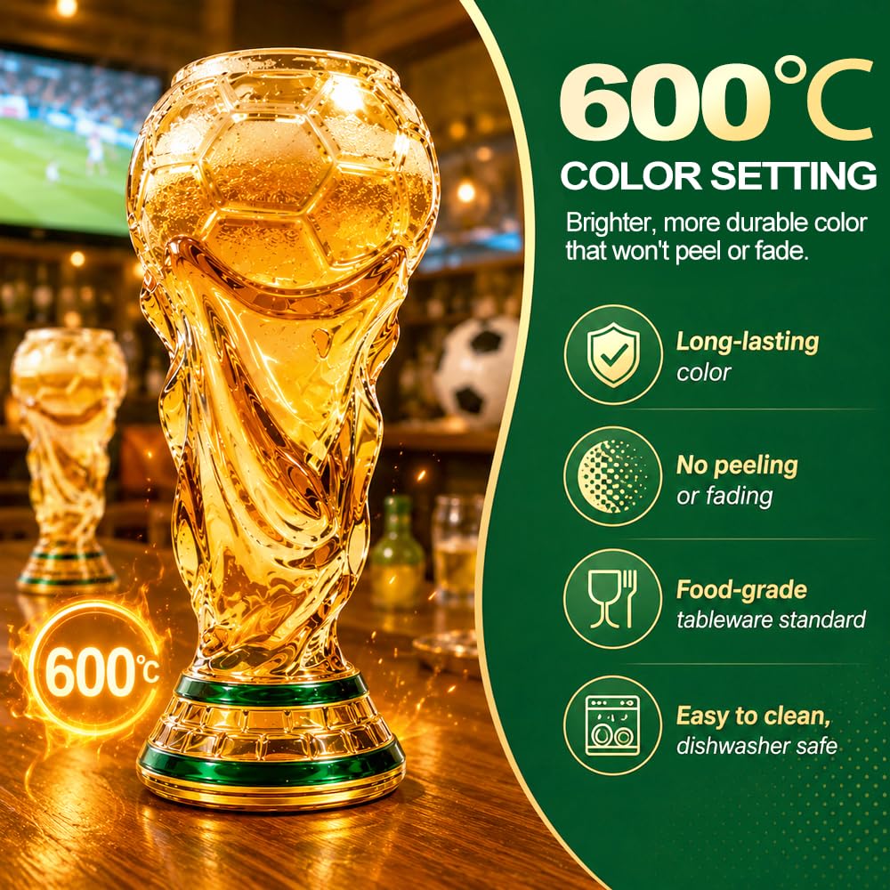 2 sztuki WM Copa ölglas, 500 ml ölsejdel szklanka z uchwytem w kształcie wachlarza, szklanka do piwa, duża szklanka do piwa na imprezę piłkarską, szklana szklanka w kształcie trofeum do piwa