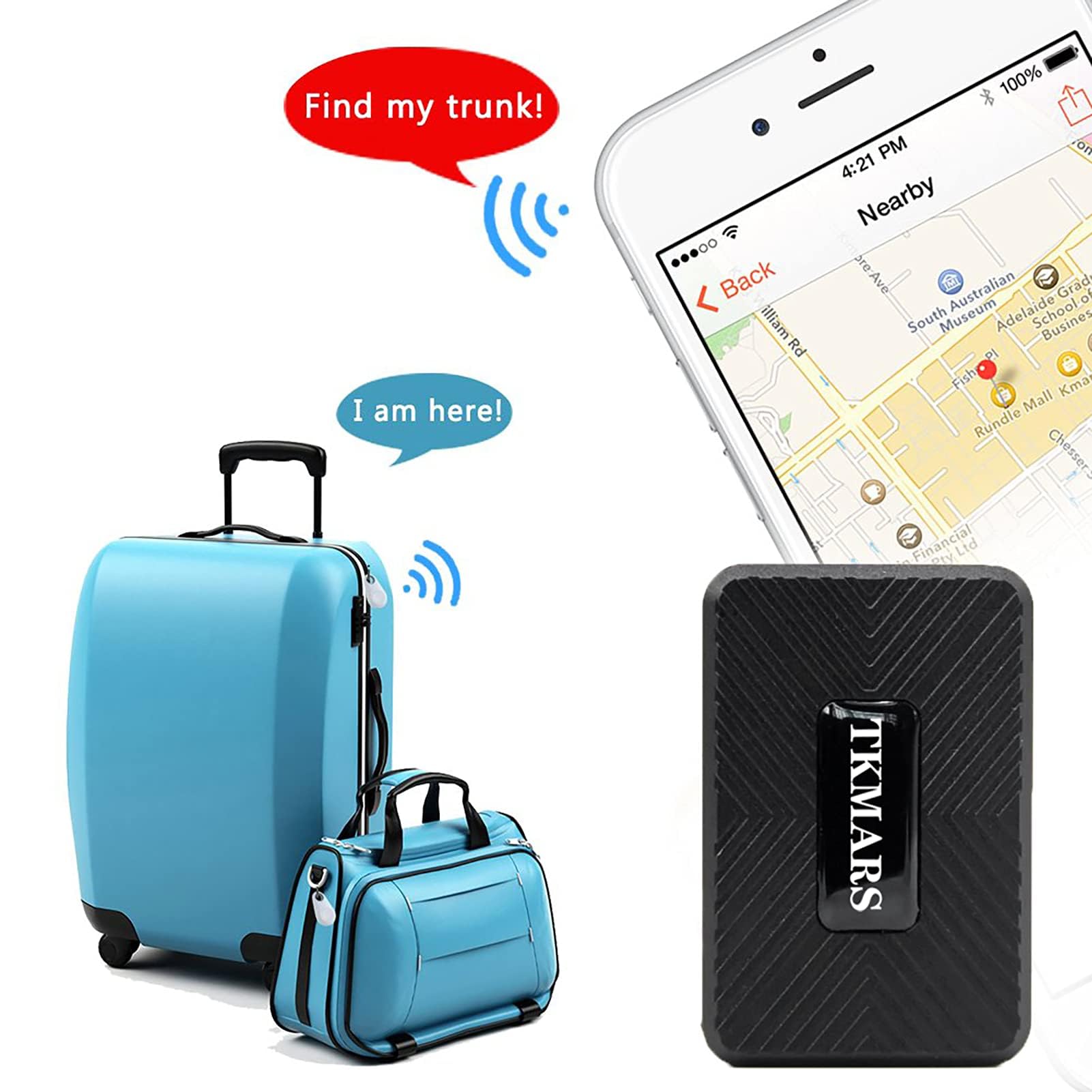 TKMARS Localizador GPS,Mini GPS Localizador,GPS Tracker,Aplicación Gratuita de Rastreo GPS para Niños, Ancianos, Equipaje, Documentos Importantes, Coche