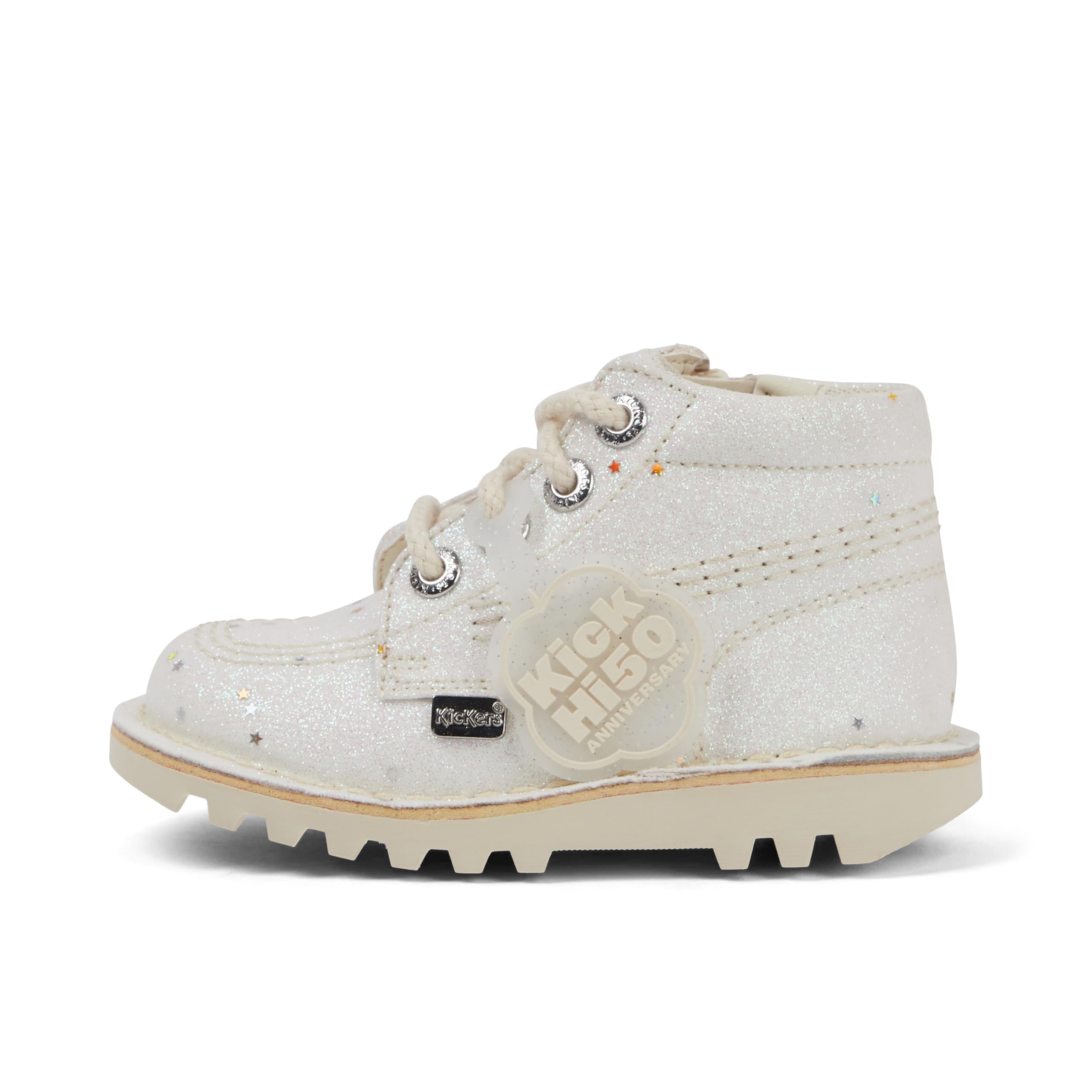 Kickers Unisex Kids Kick Hi Glitter Textile Ankle Boot, White, 8.5 UK Child