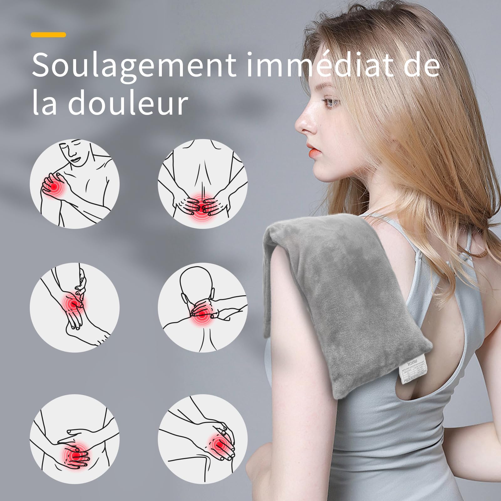 UNCN Coussin Chauffant du cou Cervicales Micro Onde - housse amovible, Bouillotte Micro-Onde, graine de lin,noyaux cerises
