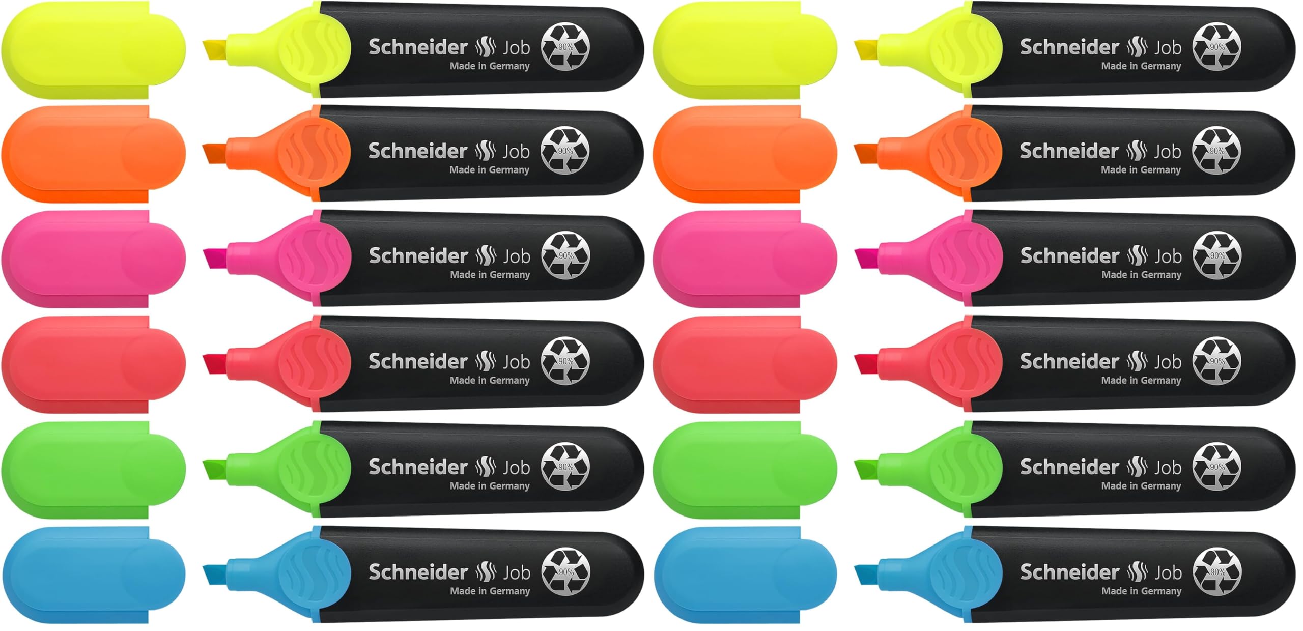 Schneider Job 150 Textmarker (aus recyceltem Kunststoff, ausgezeichnet mit Der blaue Engel) 6er Etui sortiert (Packung mit 2)