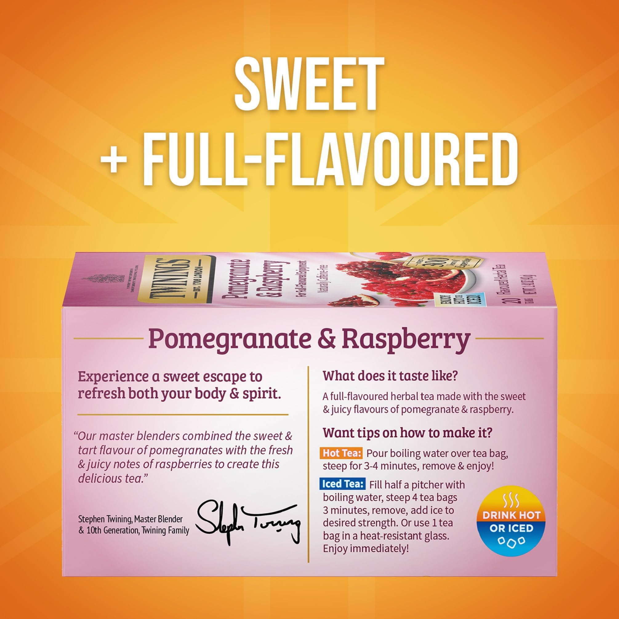 Twinings Pomegranate Raspberry Herbal Tea Individually Wrapped Bags 20 Count Pack of 1 Naturally Caffeine-Free Enjoy Hot or — view 2