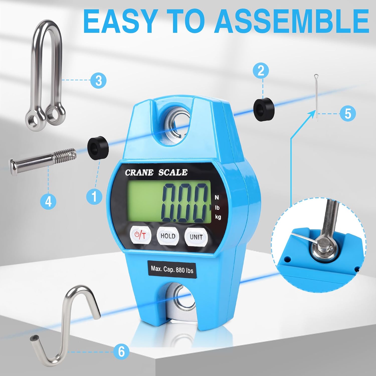 Digital Crane Scale 300kg/660lbs 200kg/440lbs with LED Handheld Mini Hanging Scale for Garage Farm Hunting Fishing Etc(300kg/Plastic Shell/Blue)