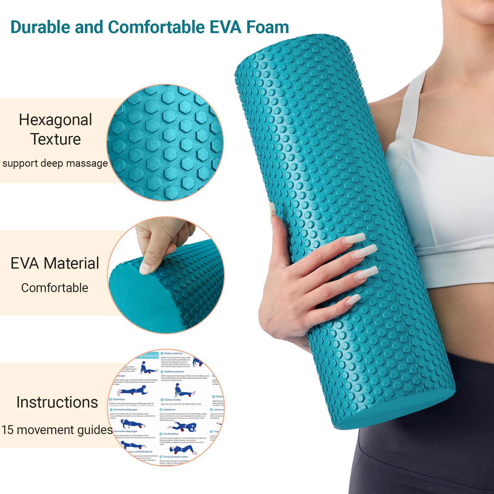 Faszienrolle Wirbelsäule Rücken 45×15cm Weich Schaumstoffrolle für Massage und Entspannung, Pilates Rolle für Fitness Dehnen Yoga und Pilates Zu Hause