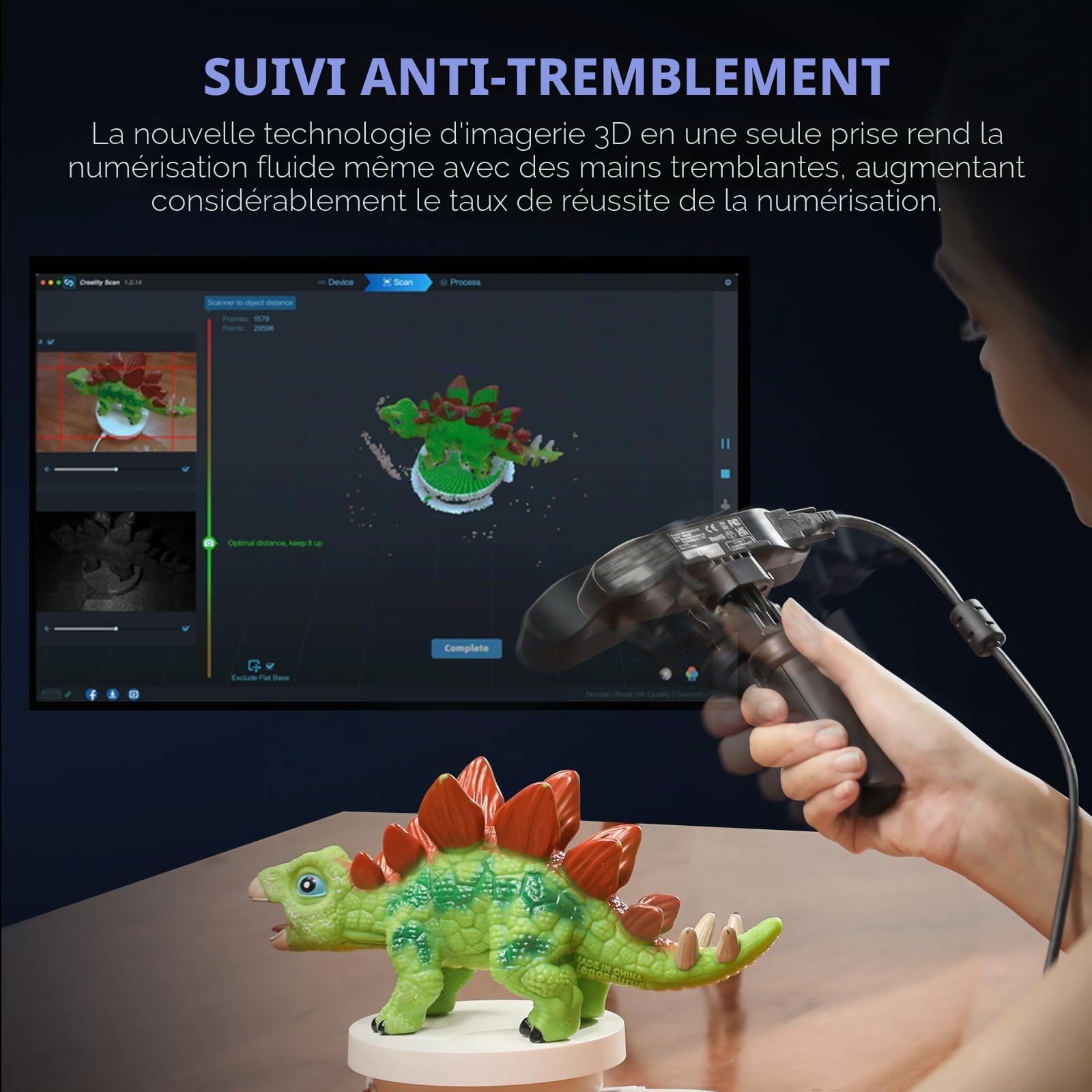 Creality CR-Scan Ferret Pro Scanner 3D portable pour imprimante 3D, modélisation d'impression 3D, précision 0,1 mm, numérisation couleur 24 bits, anti-shake, WiFi 6, pour Android IOS Phone PC Mac Win
