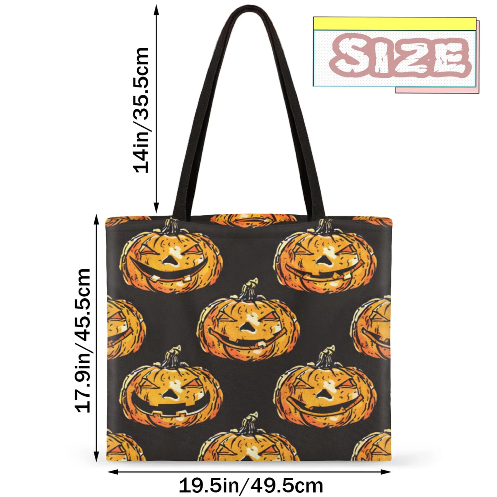 Mularoka Watercolour Pumpkin Lamps Square Canvas Tote Bag Top Handle Purses Stylish Women Canvas Shoulder Tote Bags Reusable Handbags for Work Travel Picnic Beach Shopping Gym Hiking