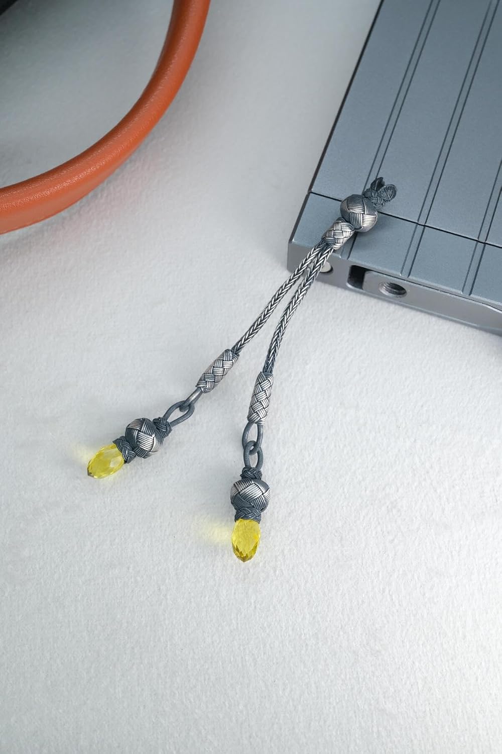 Kazaziye Whip Silver with Yellow Stone Accent, Premium Handmade Turkish Design, One Size - Silver, One Size