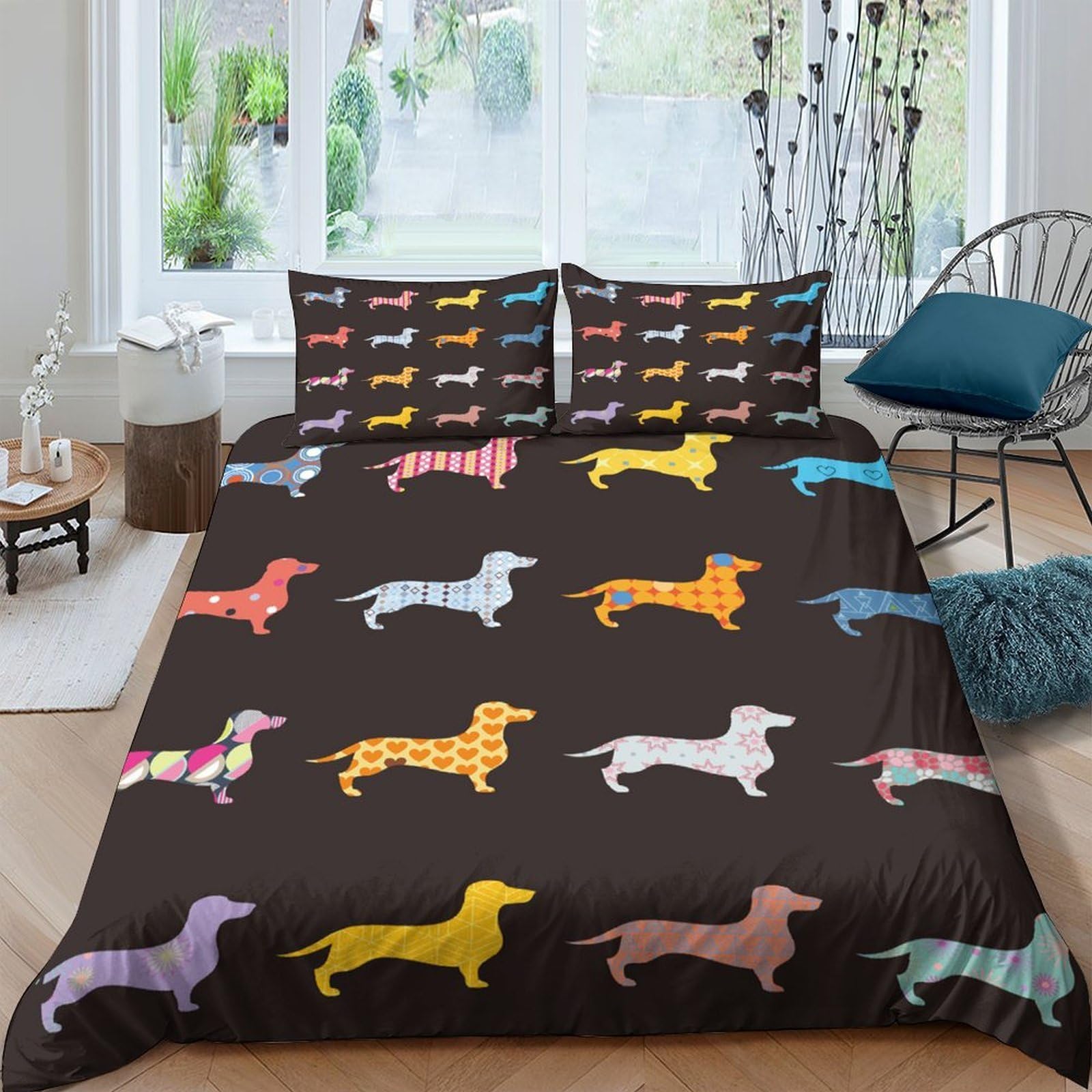 Ctjqhvkz Style-1 3D Printed Colorful Dachshund Dog Pattern Fitted Sheet Microfiber Bed Cover For Bedroom Guest Room Mattress Protection Single（135X200cm）