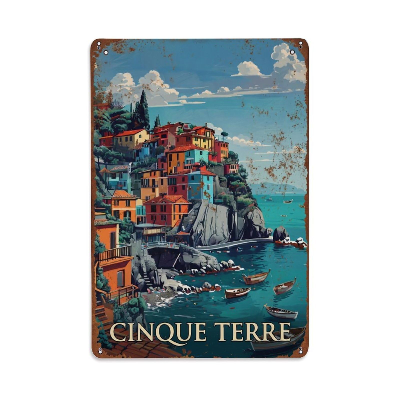 Metal Tin Sign Italy Cinque Terre Vintage Travel