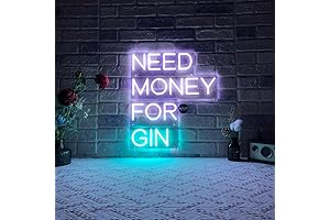 Neon Light Sign "Need Money For Gin" Backdrop, Decorative Lighting for Weddings, Birthdays, Kitchen