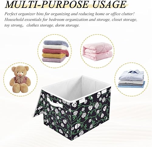 Miniatura 7 de Bolsas de almacenamiento plegables de flores de calaveras para ropa, contenedores de almacenamiento de tela con asa reforzada, organizadores de